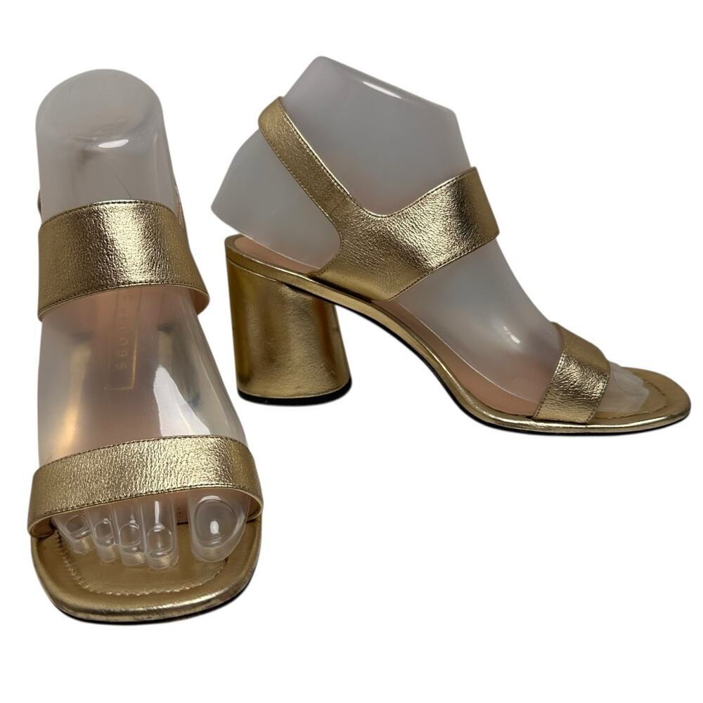 Marc Jacobs Gold Emilie Square Toe Block Heel Sz 37 6.5 Metallic